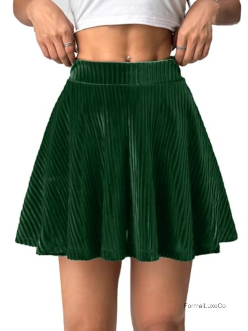 Velvet Mini Skort High Waisted A-Line Pleated Built-in Shorts